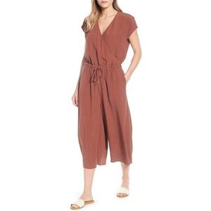 Eileen Fisher Tencel Viscose Crepe Wide Leg Jumpsuit Brown Large